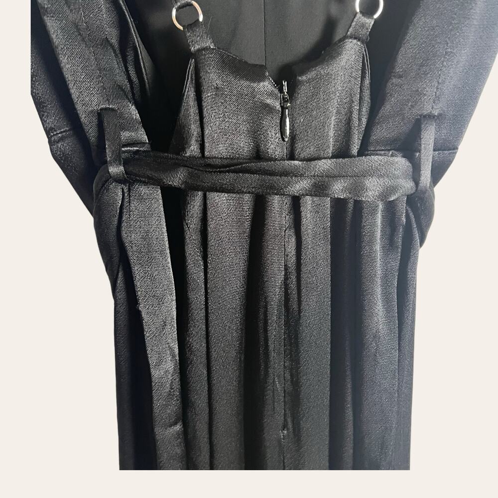 Fame and Partners Benton Black Satin Tie Waist Sleeveless Jumpsuit Size 6 - Picture 12 of 15